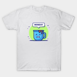 Cute Coffee With Annoyed Face Cartoon Vector Icon Illustration T-Shirt